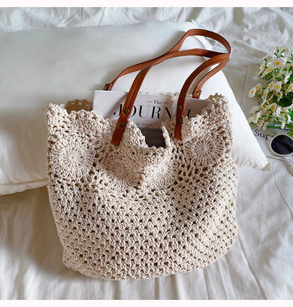 Flower Design Knitted Spacious Shoulder Bag