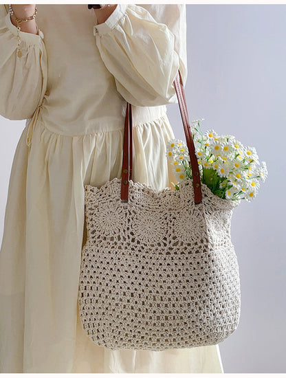 Flower Design Knitted Spacious Shoulder Bag