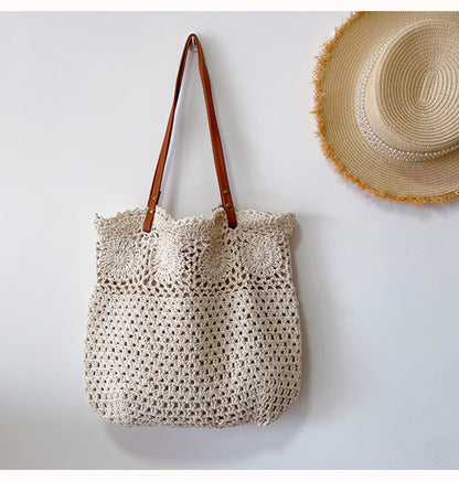 Flower Design Knitted Spacious Shoulder Bag