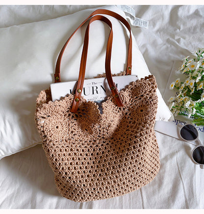 Flower Design Knitted Spacious Shoulder Bag