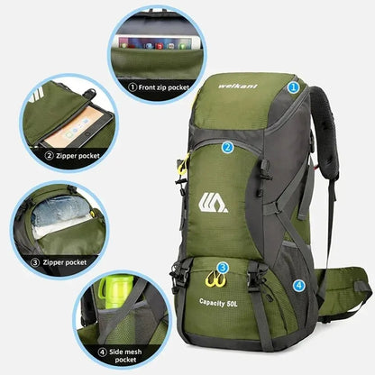 Waterproof High Quality Nylon Backpack Camping Hiking Pack Ready 50L Large Capacity