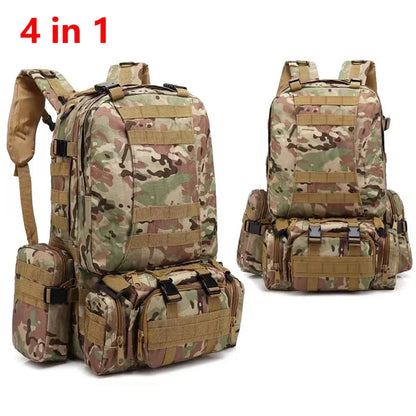 4in1 Military Tactical Camouflage Backpack Outdoor Camping Pack Ready 55L Capacity