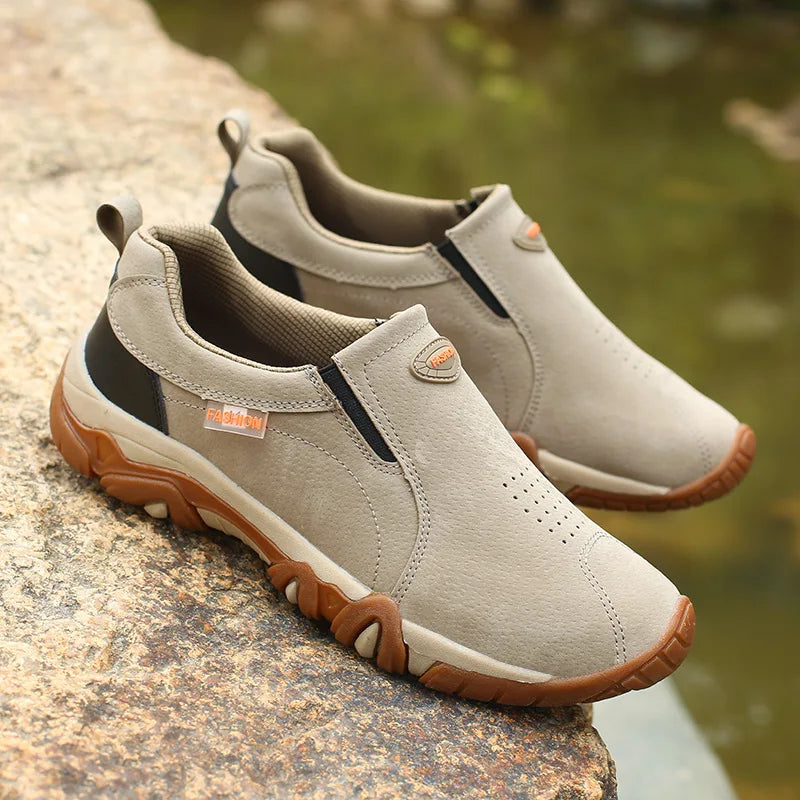 Men's Leather Slip on Casual Sneakers