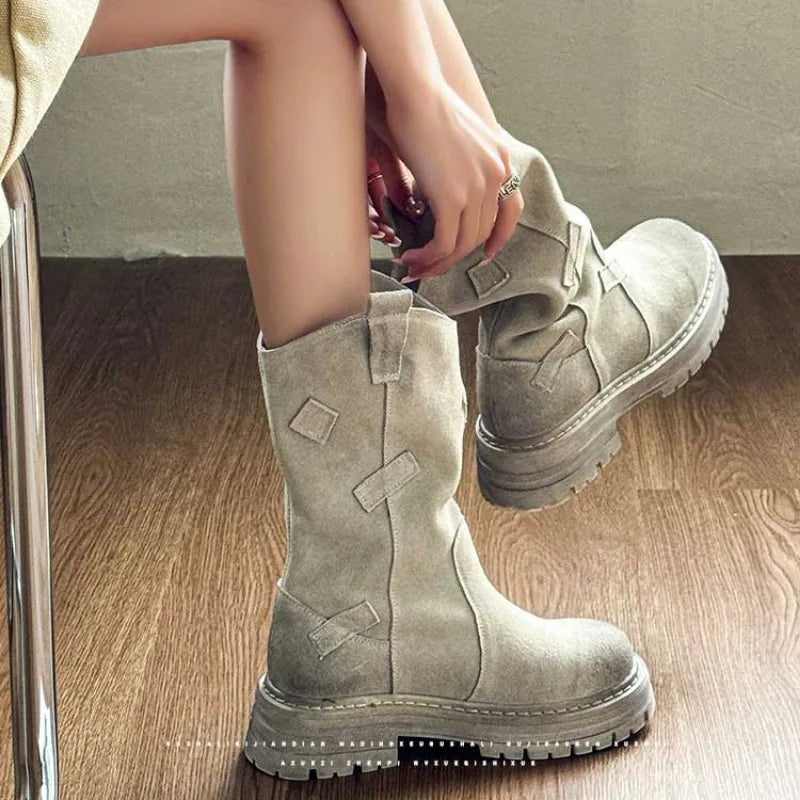 Women's Mid Length Suede Block Heel Boots