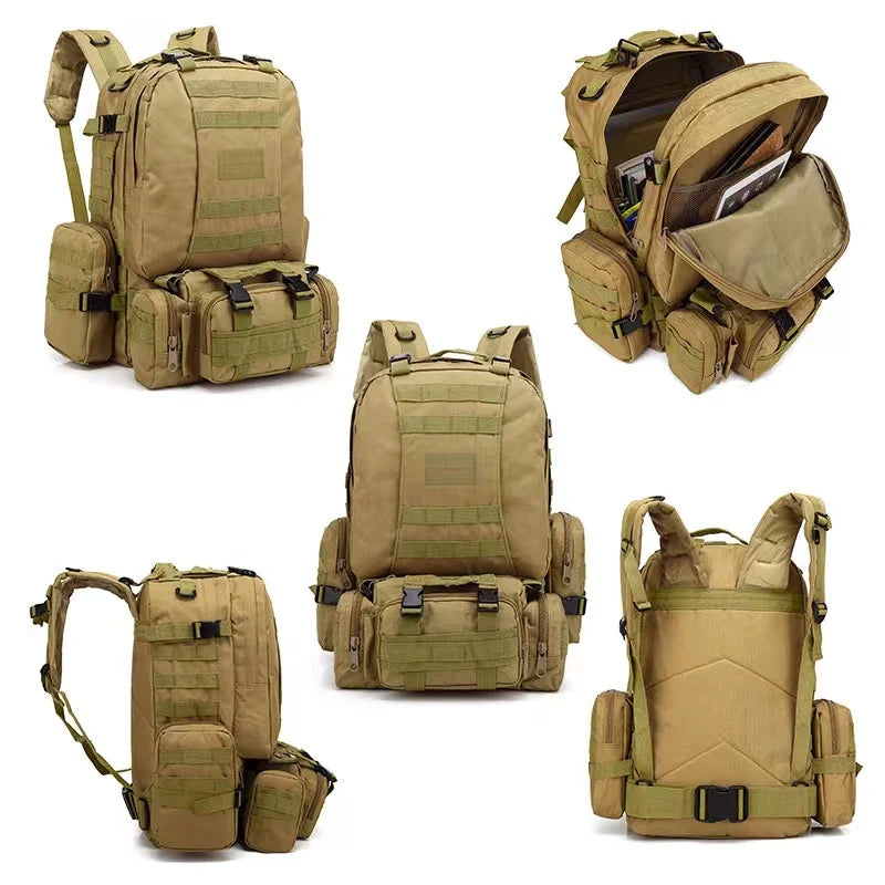 4in1 Military Tactical Camouflage Backpack Outdoor Camping Pack Ready 55L Capacity