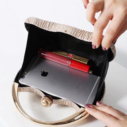 GlamChic Clutch With Metal Handle Compact