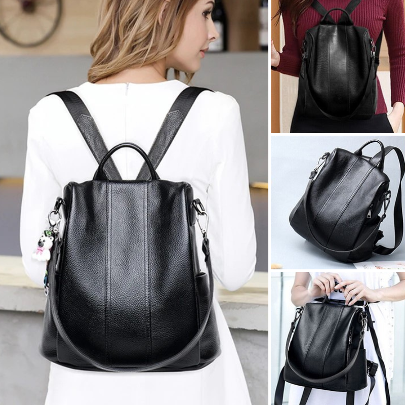 Leather Women's Backpack For Security and Daily Use Pack Ready Compact size