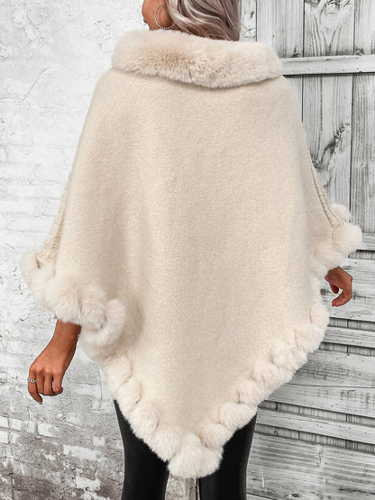 Women’s Cozy Winter Poncho with Faux Fur Trim