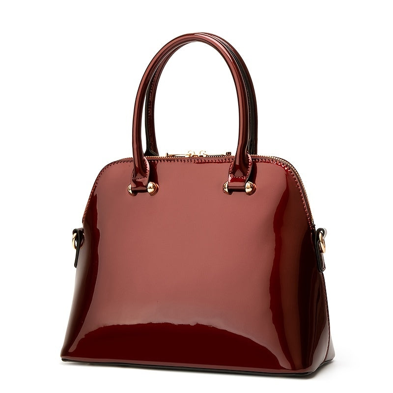 Chic Glossy Ladies Compact Satchel Handbag