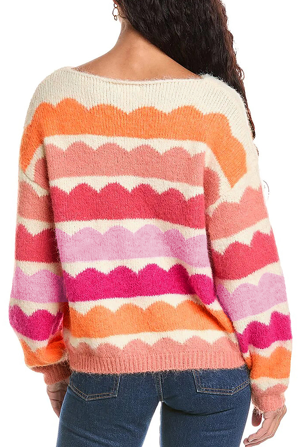 Women’s Rose Red Wave Balloon Sleeve Sweater