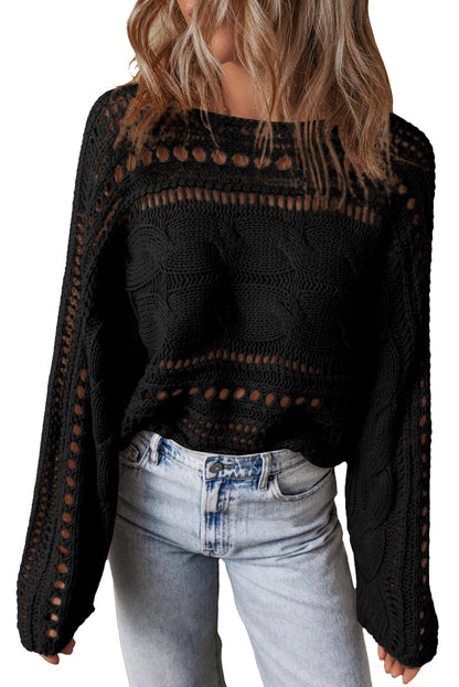 Bold Black Hollow Out Cable Knit Sweater