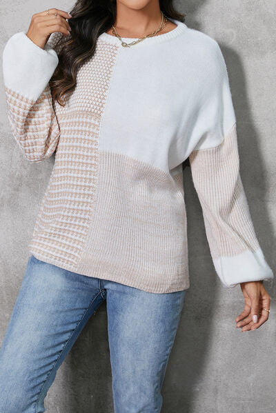 Ladies Bold Color Block Shoulder Sweater