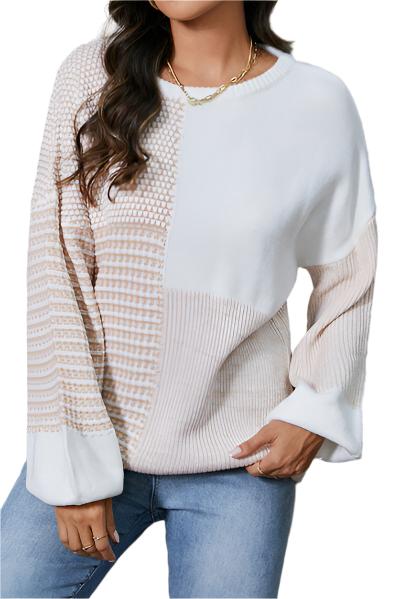 Ladies Bold Color Block Shoulder Sweater