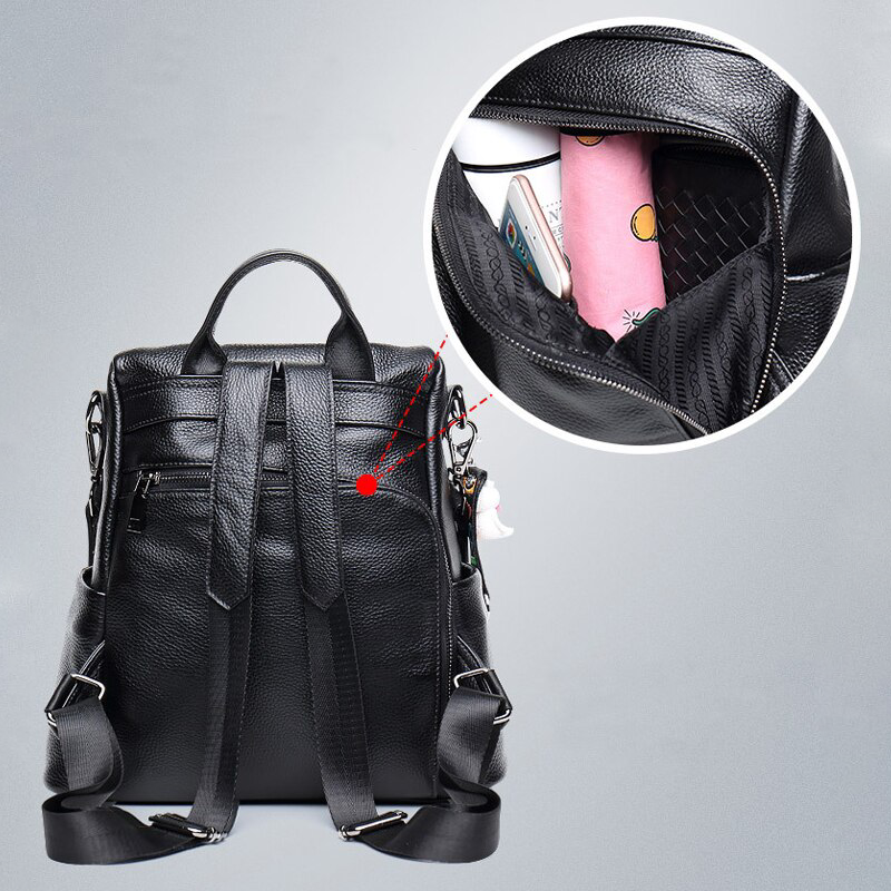 Leather Women's Backpack For Security and Daily Use Pack Ready Compact size